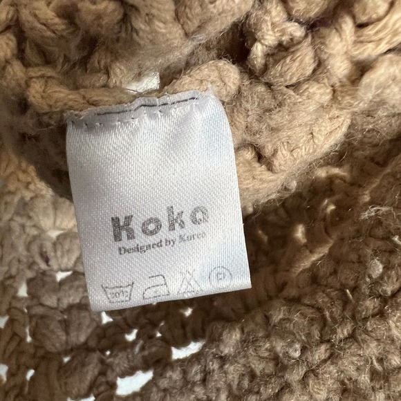 Koka Open Knit Festival Boho Open Knit Sweater Small Tan Khaki Artsy Crochet - Picture 4 of 6
